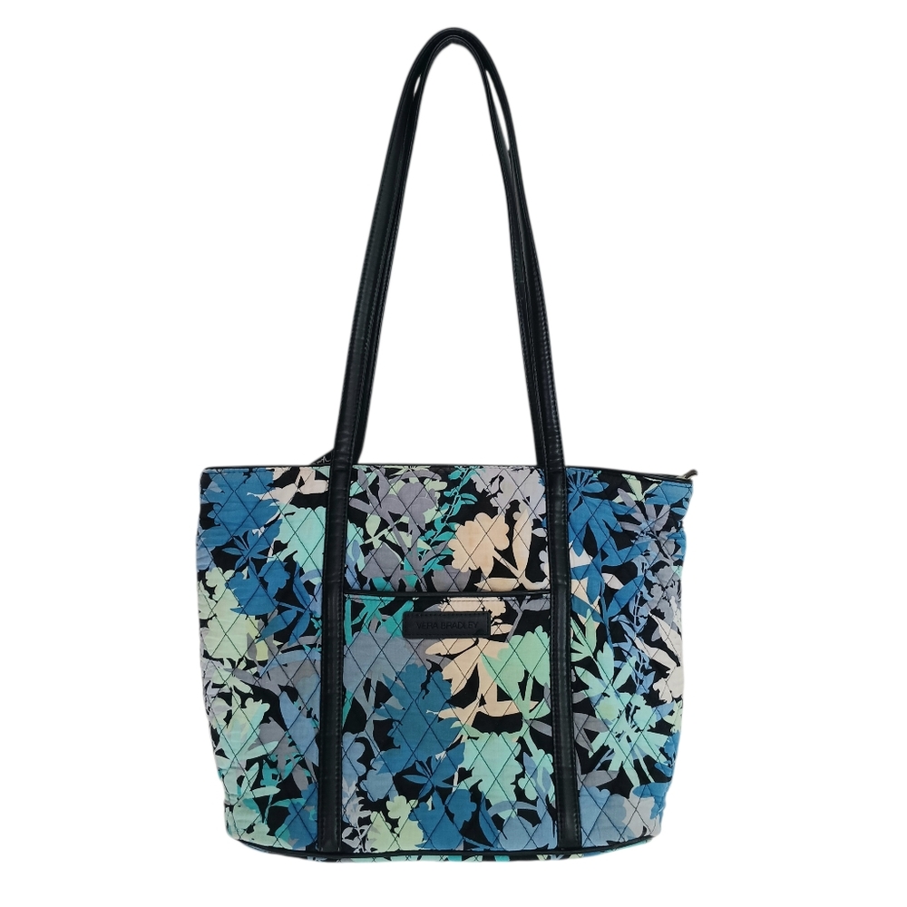 Vera Bradley Camofloral Tote Bag - Blue and‎ Black Leather Straps Quilted